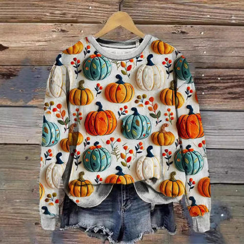 Halloween fashion pumpkin print autumn and winter new crew neck women's top M800004