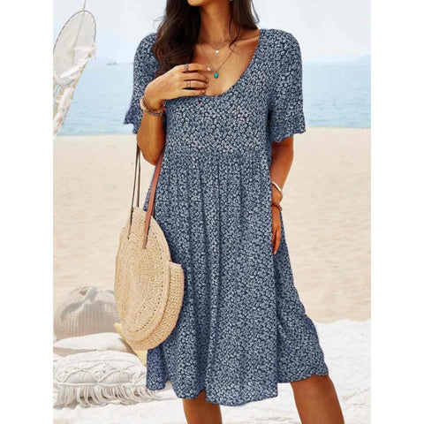 Printed long medium and long urban casual retro women's short-sleeved dress m301231