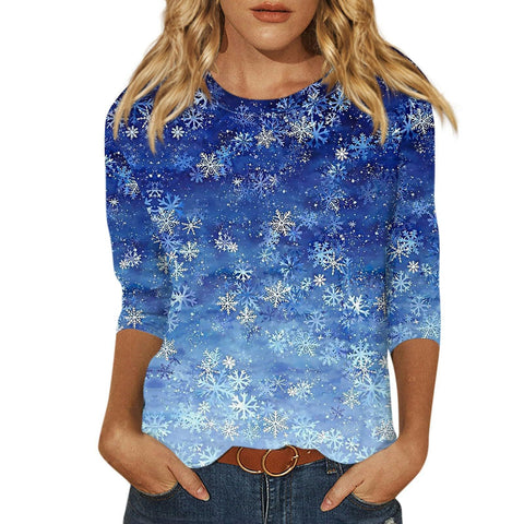 Slim and thin imitation cotton round neck printing solid color seven-quarter sleeve long sleeve m302884