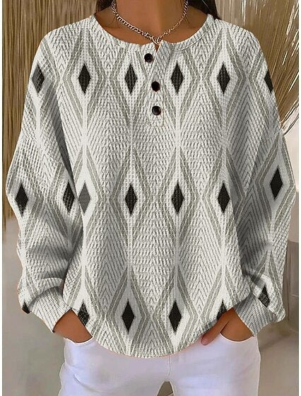 3D digital printing loose casual waffle stand-up collar long sleeve m303065