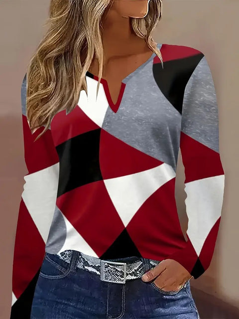 Fashion trend versatile high quality notch long sleeve V neck T-shirt m301614