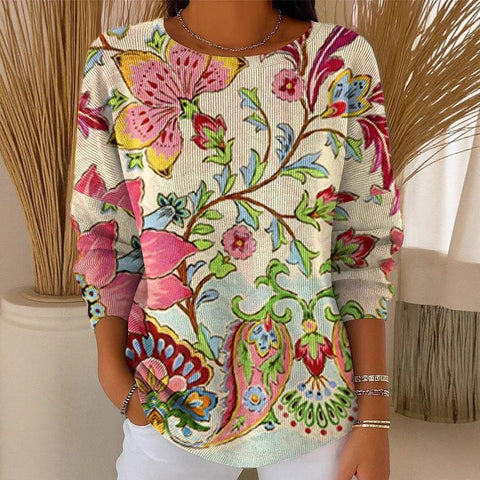 Off-the-shoulder crew neck long-sleeved sweater autumn and winter printed fashion personalized top m302178