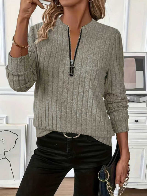 Women's clothing knitted pit strip solid color fabric zipper long sleeve women's m302171