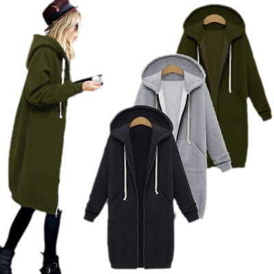 Hooded long-sleeved medium and long sweater fleece shirt long jacket m301588
