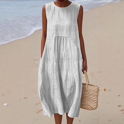 Summer sleeveless pocket casual print temperament long dress dress m302454