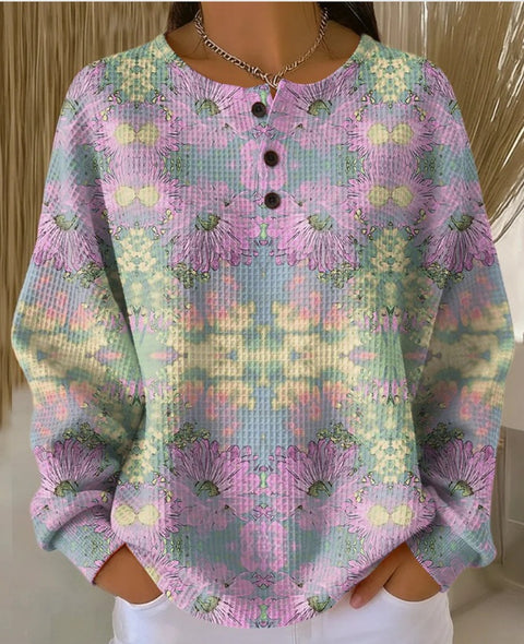 3D digital printing loose casual waffle stand-up collar long sleeve m303065
