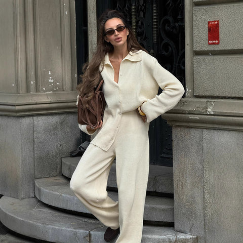 Autumn and winter new temperament loose commuting pit strip sweater set m301796