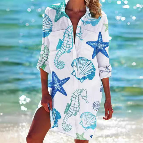 Bikini jacket shirt swimsuit cardigan women's printed resort beach shirt m301274
