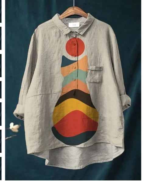 Loose printing round neck casual large size women's T-shirt m302702