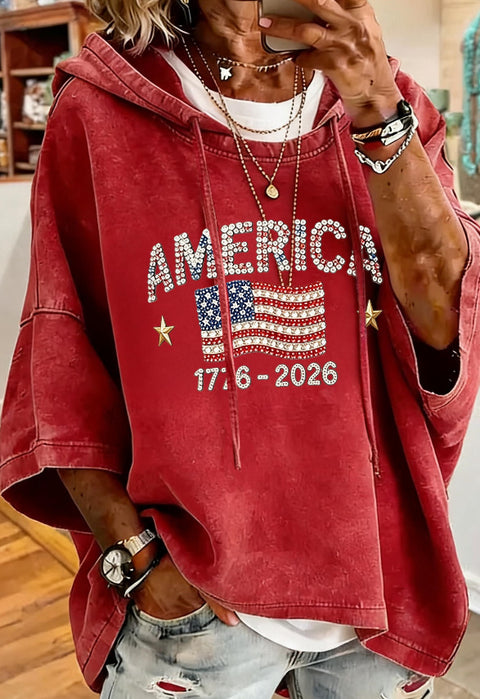 Independence Day 250th Anniversary Printed Loose Hooded T-Shirt m302995