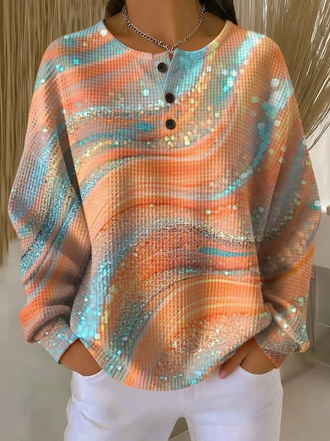 3D digital printing loose casual waffle stand-up collar long sleeve m303065