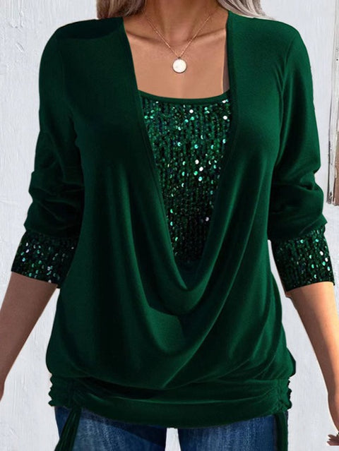 Beads bump net color long-sleeved women's clothing large pendant collar loose pleated fake two pieces m302262