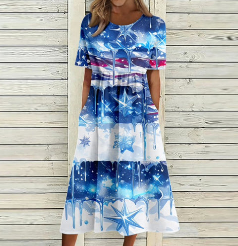 3D digital printing round neck short sleeve comfortable women's dress m302988