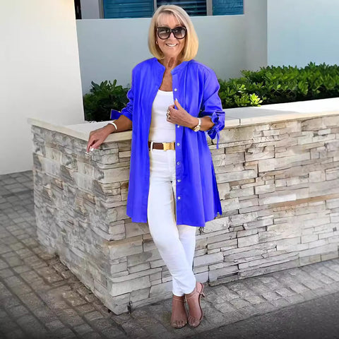 Single-breasted professional lapel temperament commuter cardigan solid color long-sleeved cotton shirt slim-fit m301931