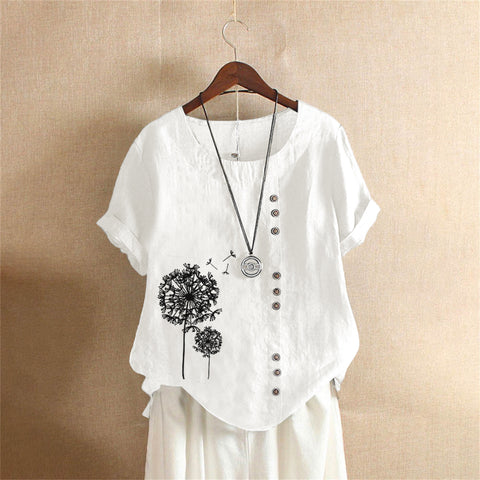 Large size casual loose cotton and linen short-sleeved pullover T-shirt cotton and linen women's clothing large size women's clothing m302737