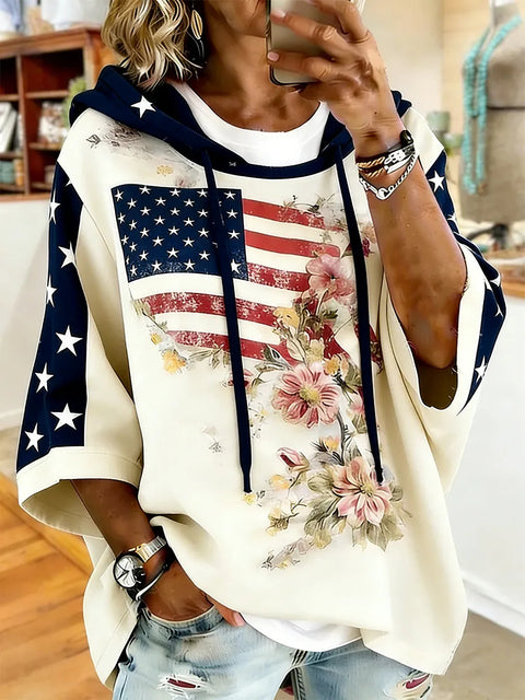 Independence Day 250th Anniversary Printed Loose Hooded T-Shirt m303003
