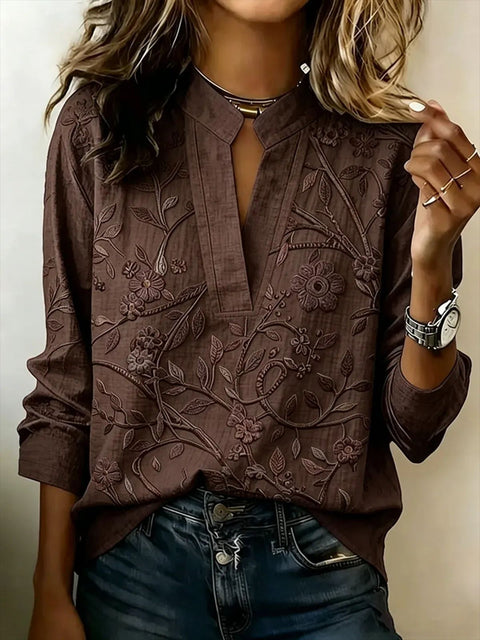 3D digital printing pullover V-neck long-sleeved women's top m303016