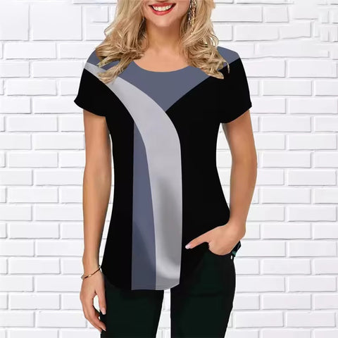 Women's T-shirt summer short-sleeved 3D printing classic simple women's T-shirt loose casual crew neck top m301663