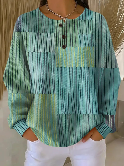 3D digital printing loose casual waffle stand-up collar long sleeve m303065