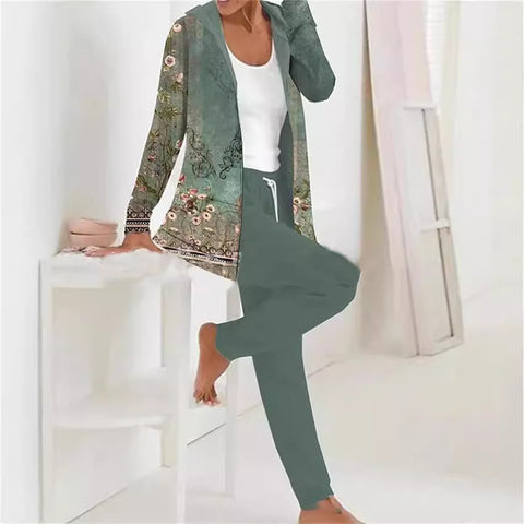 Hooded cardigan top trousers two-piece set m302266