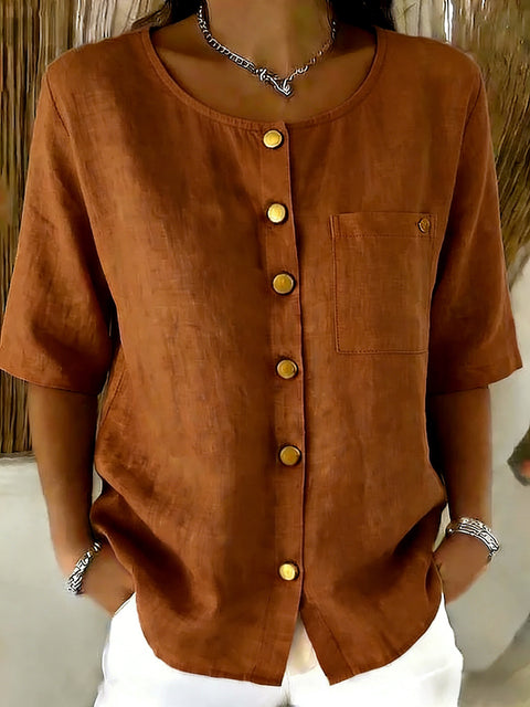 Fashion metal button cotton and linen women's shirt cardigan m302685