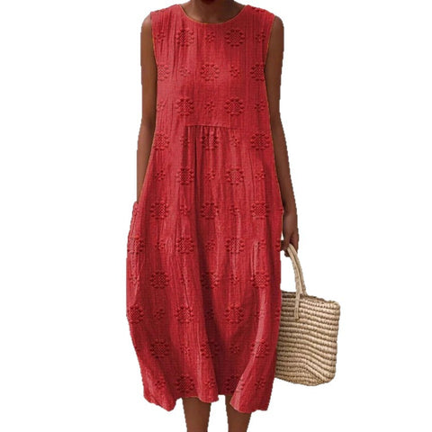 Summer sleeveless pocket casual print temperament long dress dress m302454