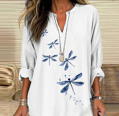 Small V-neck long-sleeved floral simple casual temperament T-shirt m302763