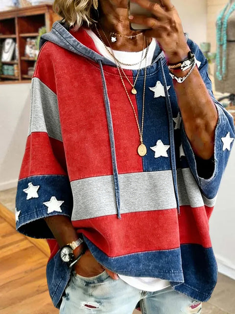 Independence Day 250th Anniversary Printed Loose Hooded T-Shirt m302995