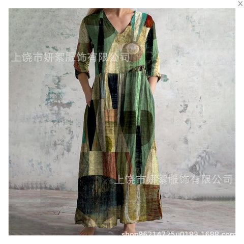 3D printing Amazon European and American summer casual loose long-sleeved dress m301729