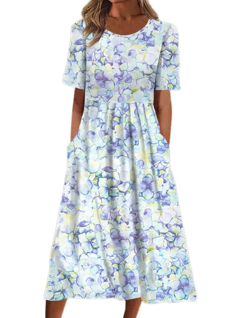 Women's Crew Neck Short Sleeve Long Dress Bohemian Dress m302895