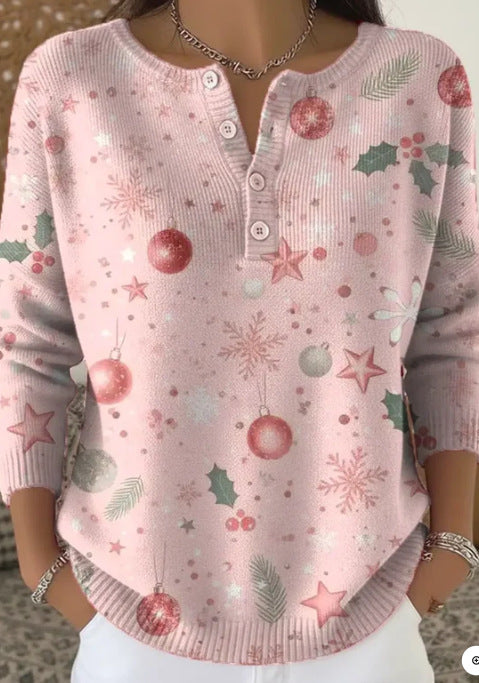 Vintage 3D digital printing four-button stand-up collar Polo sweater women m302158