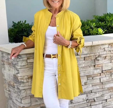 Single-breasted professional lapel temperament commuter cardigan solid color long-sleeved cotton shirt slim-fit m301931