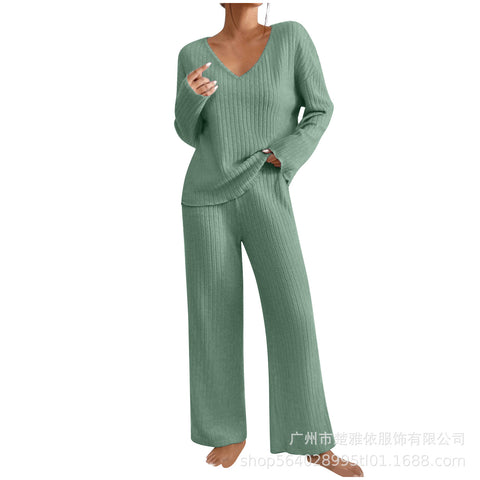 New fashion casual straight-leg pants temperament loose V-neck pit strip knitted cover m301783