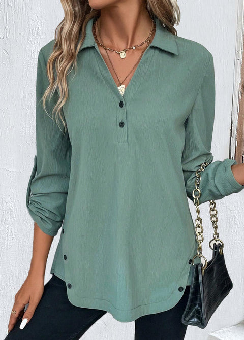 Solid color V-neck button-down long-sleeved loose fashion women's shirt m300655