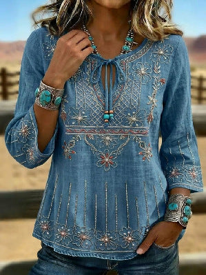 Crew neck long sleeve imitation hemp women's loose top m303045