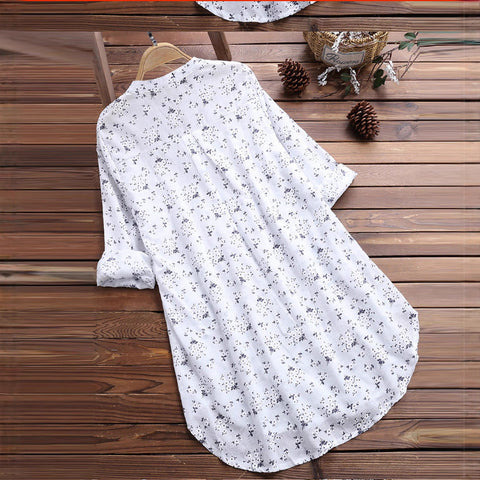 Women's shirt V-neck pleated flower print long-sleeved casual top shirt m301874