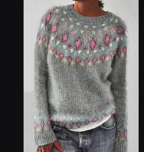 New sweater crew neck color matching loose fashion pullover knitted sweater m300454