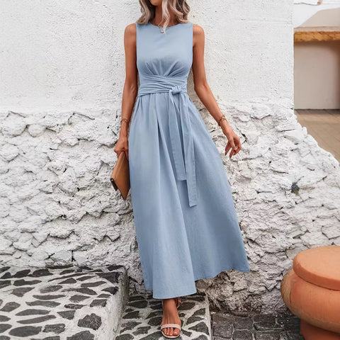 Solid color casual strap sleeveless cotton dress m302806