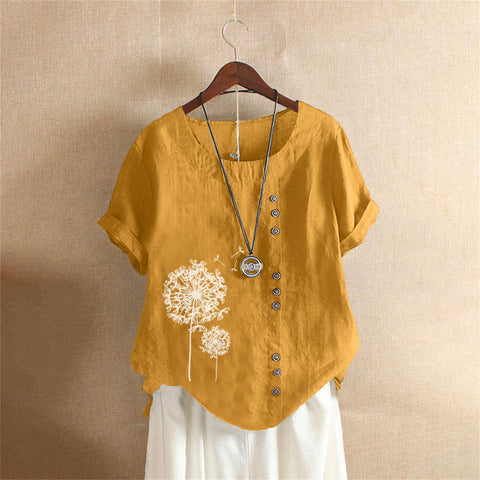 Large size casual loose cotton and linen short-sleeved pullover T-shirt cotton and linen women's clothing large size women's clothing m302737