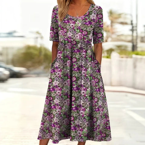 3D digital printing round neck short sleeve comfortable women's dress m302988