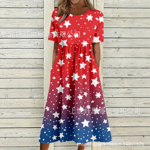 3D digital printing round neck short sleeve comfortable women's dress m302988