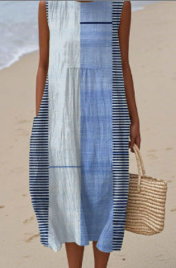Summer sleeveless pocket casual print temperament long dress dress m302454