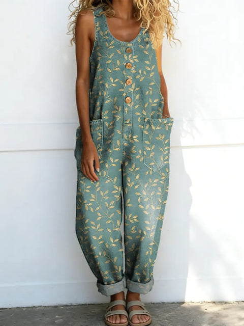Retro trend wide-leg pants overalls women's sleeveless imitation denim m302436