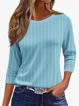 Slim and thin imitation cotton round neck printing solid color seven-quarter sleeve long sleeve m302884