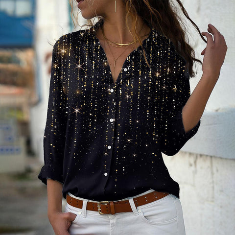 Long Sleeve Shirt 3D Sequin Gradient Print Loose Casual Top m302406