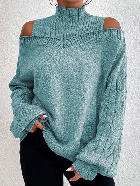 Off-the-shoulder semi-turtleneck sweater loose knitted sweater women's m300502