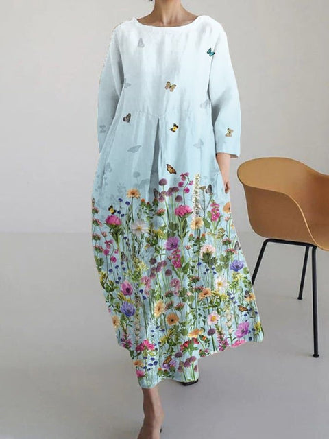 Women's loose crew neck fashion high-end long-sleeved printed dress m301049