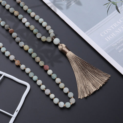 108 natural stone beaded necklace Mara beads fringed hand-knotted sweater chain m3331281