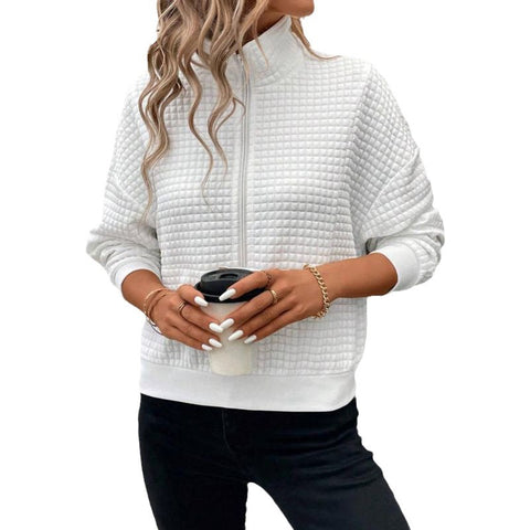Solid color splicing lapel zipper long sleeve women's sweater m301491