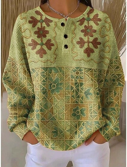 3D digital printing loose casual waffle stand-up collar long sleeve m303065